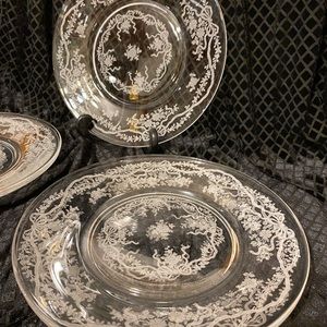 Gorgeous Fostoria Etched with Bows and flowers plates set of 5
